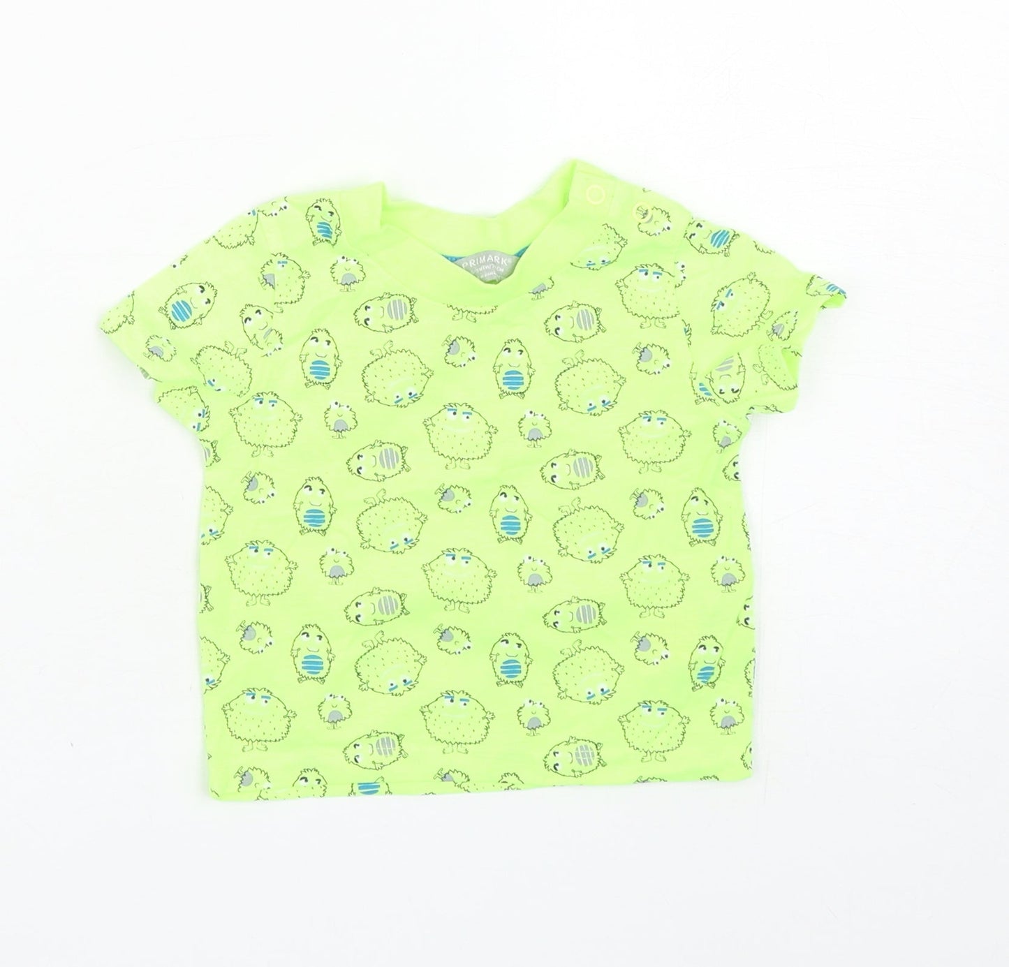 Primark Boys Yellow Geometric Cotton Basic T-Shirt Size 6-9 Months Round Neck Snap - Monsters