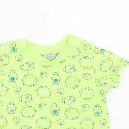 Primark Boys Yellow Geometric Cotton Basic T-Shirt Size 6-9 Months Round Neck Snap - Monsters