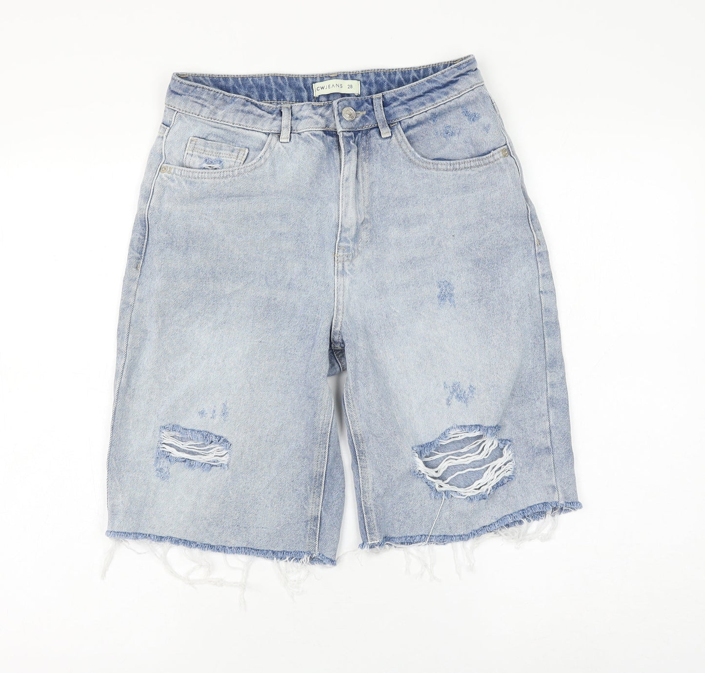 CW Jeans Womens Blue Cotton Bermuda Shorts Size 28 in L10 in Regular Zip - Distressed