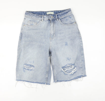 CW Jeans Womens Blue Cotton Bermuda Shorts Size 28 in L10 in Regular Zip - Distressed