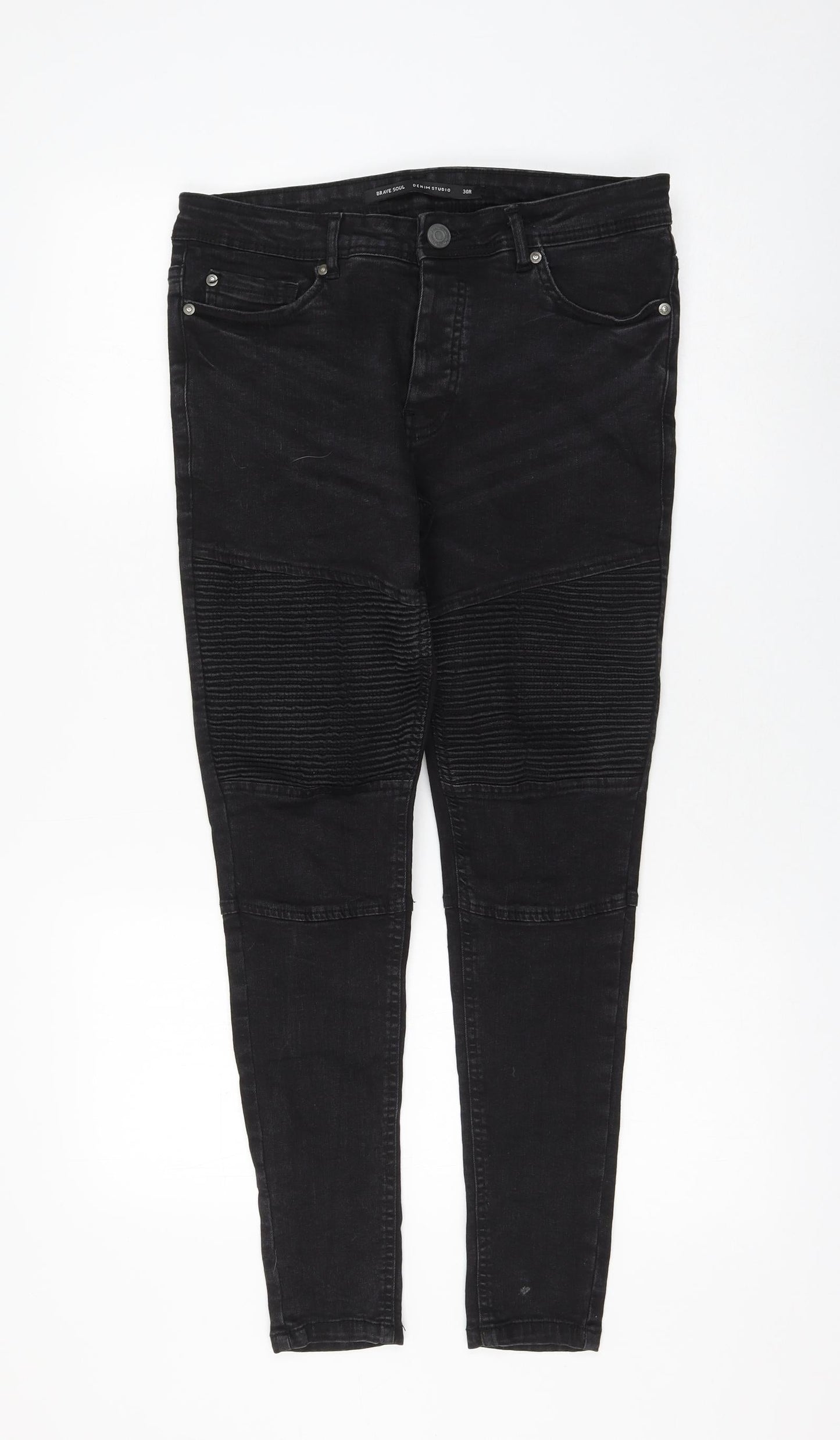 Brave Soul Womens Black Cotton Skinny Jeans Size 30 in L27 in Regular Zip