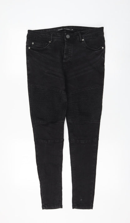 Brave Soul Womens Black Cotton Skinny Jeans Size 30 in L27 in Regular Zip