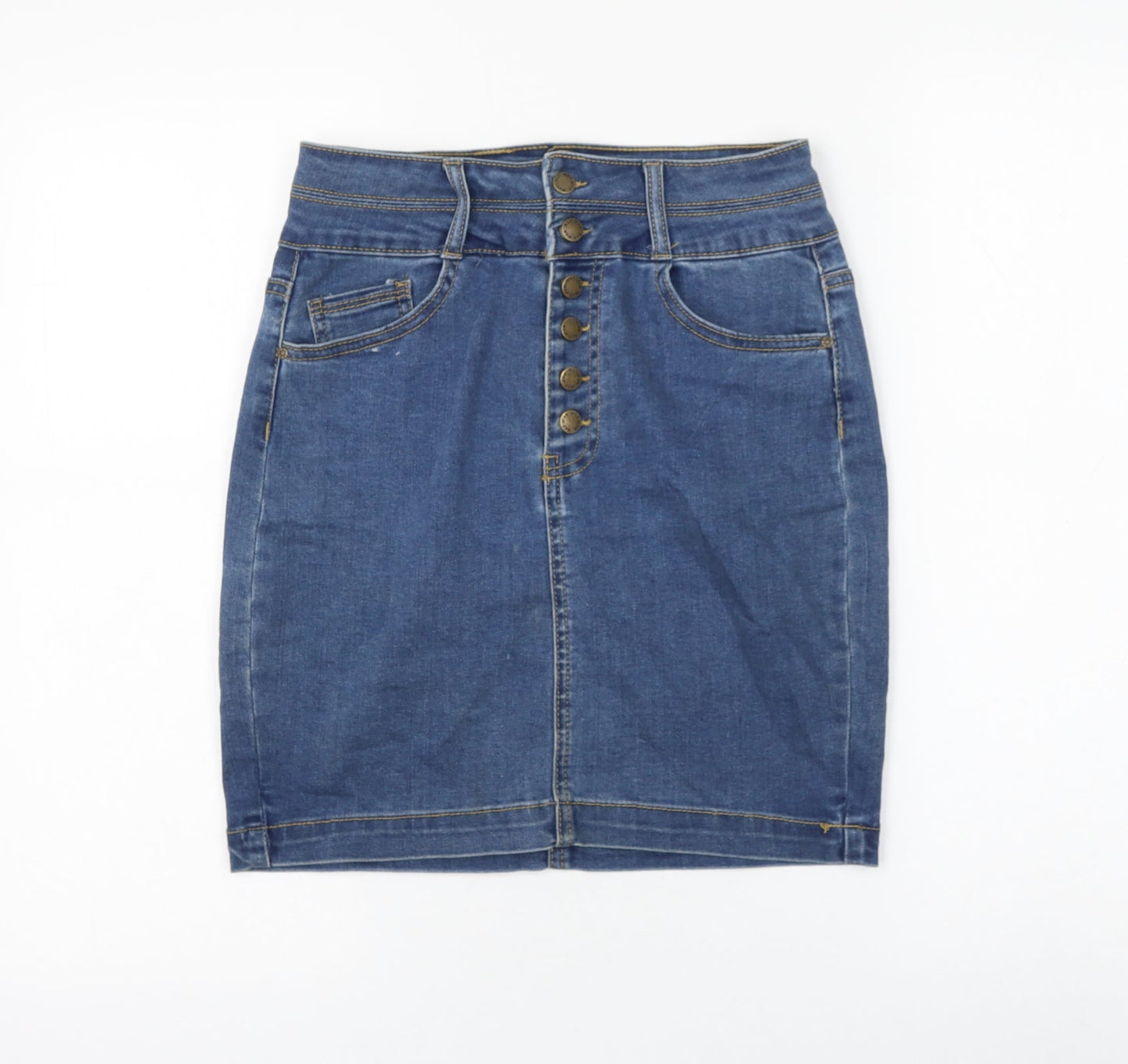 WAX JEAN Womens Blue Cotton A-Line Skirt Size 28 in Button