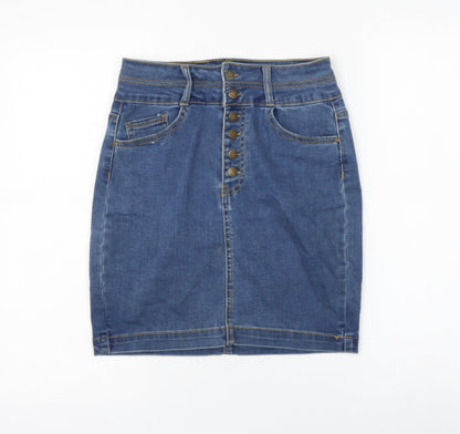 WAX JEAN Womens Blue Cotton A-Line Skirt Size 28 in Button