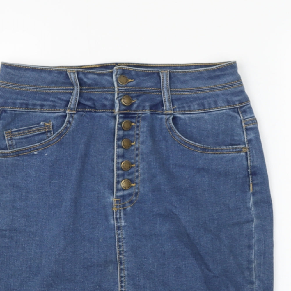 WAX JEAN Womens Blue Cotton A-Line Skirt Size 28 in Button
