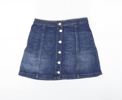 H&M Womens Blue Cotton A-Line Skirt Size 10 Button