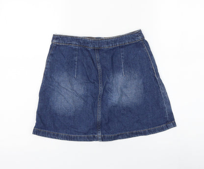 H&M Womens Blue Cotton A-Line Skirt Size 10 Button