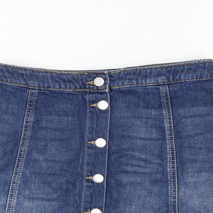 H&M Womens Blue Cotton A-Line Skirt Size 10 Button