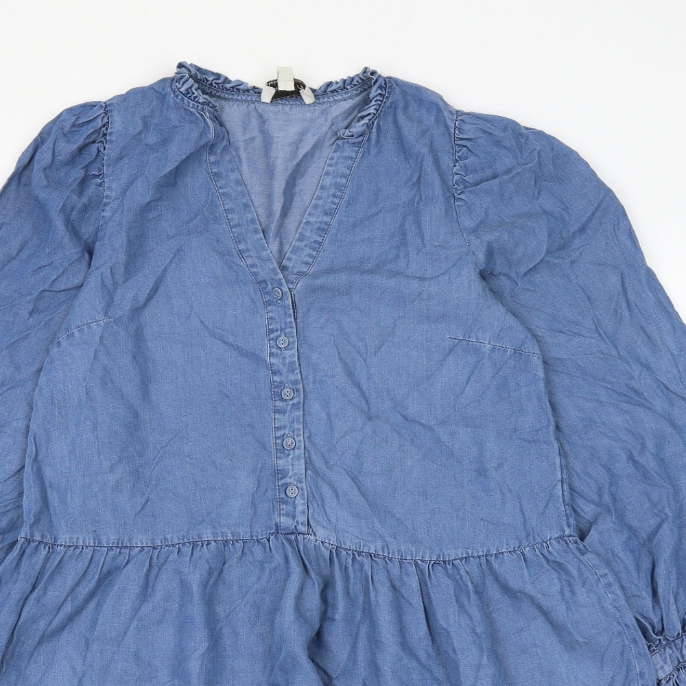 Love & Roses Womens Blue Lyocell Trapeze & Swing Size 6 V-Neck Pullover
