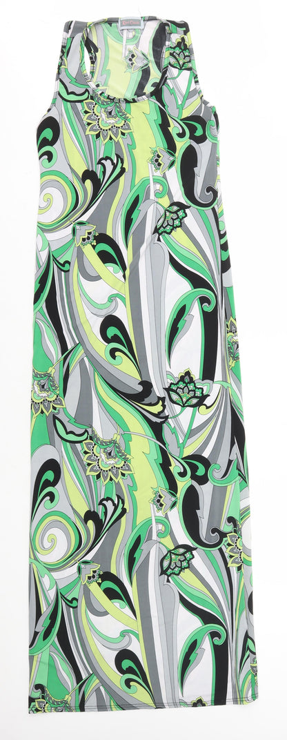 Red Chilli Womens Green Geometric Polyester Bodycon Size 10 Scoop Neck Pullover