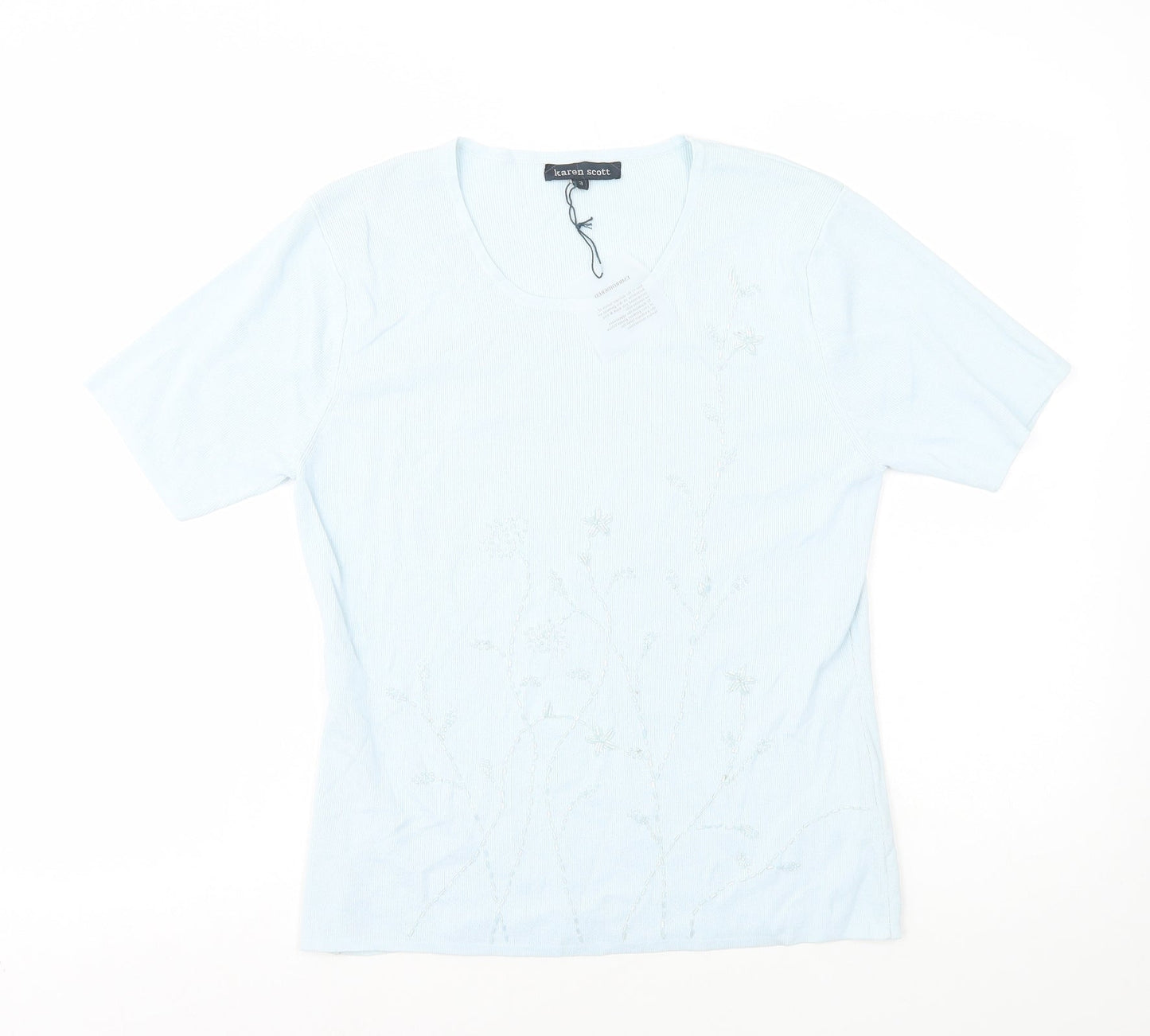 Womens UK Size 10 Karen Scott Blue Basic T-Shirt