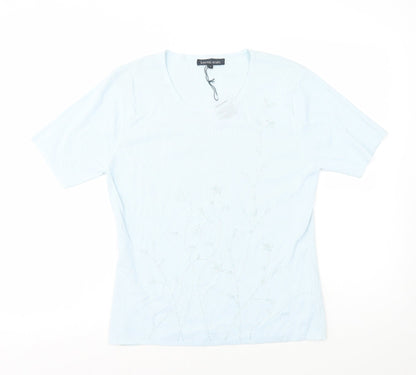 Womens UK Size 10 Karen Scott Blue Basic T-Shirt
