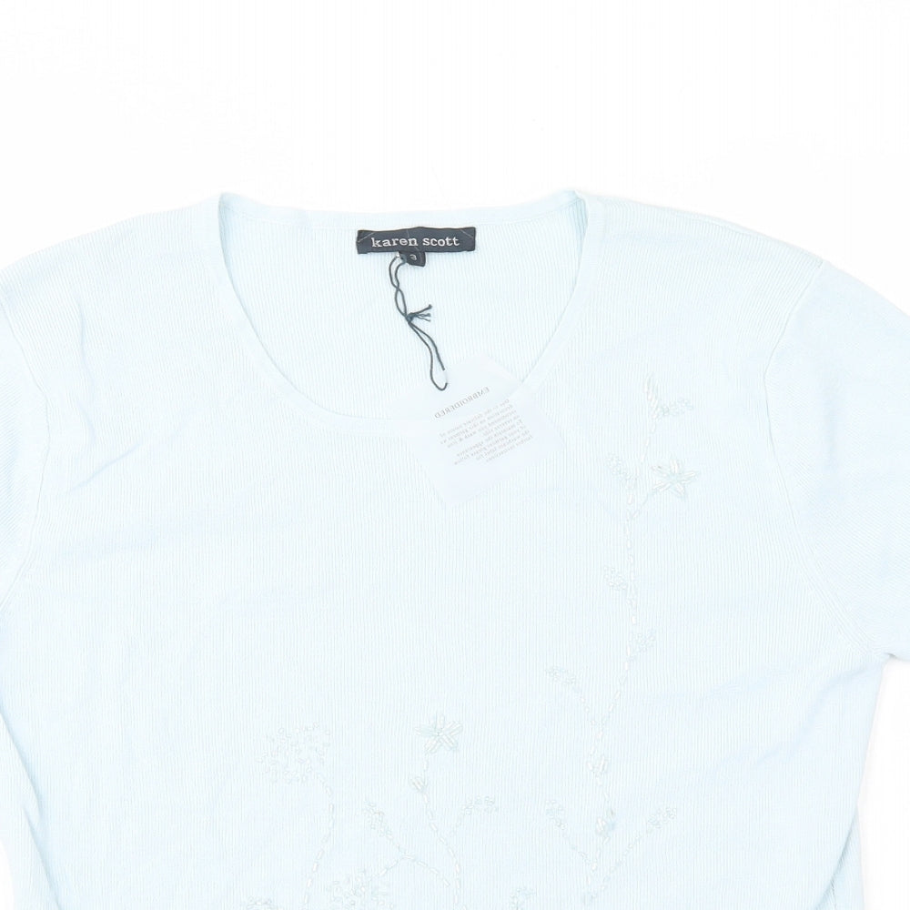 Womens UK Size 10 Karen Scott Blue Basic T-Shirt