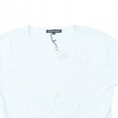 Womens UK Size 10 Karen Scott Blue Basic T-Shirt