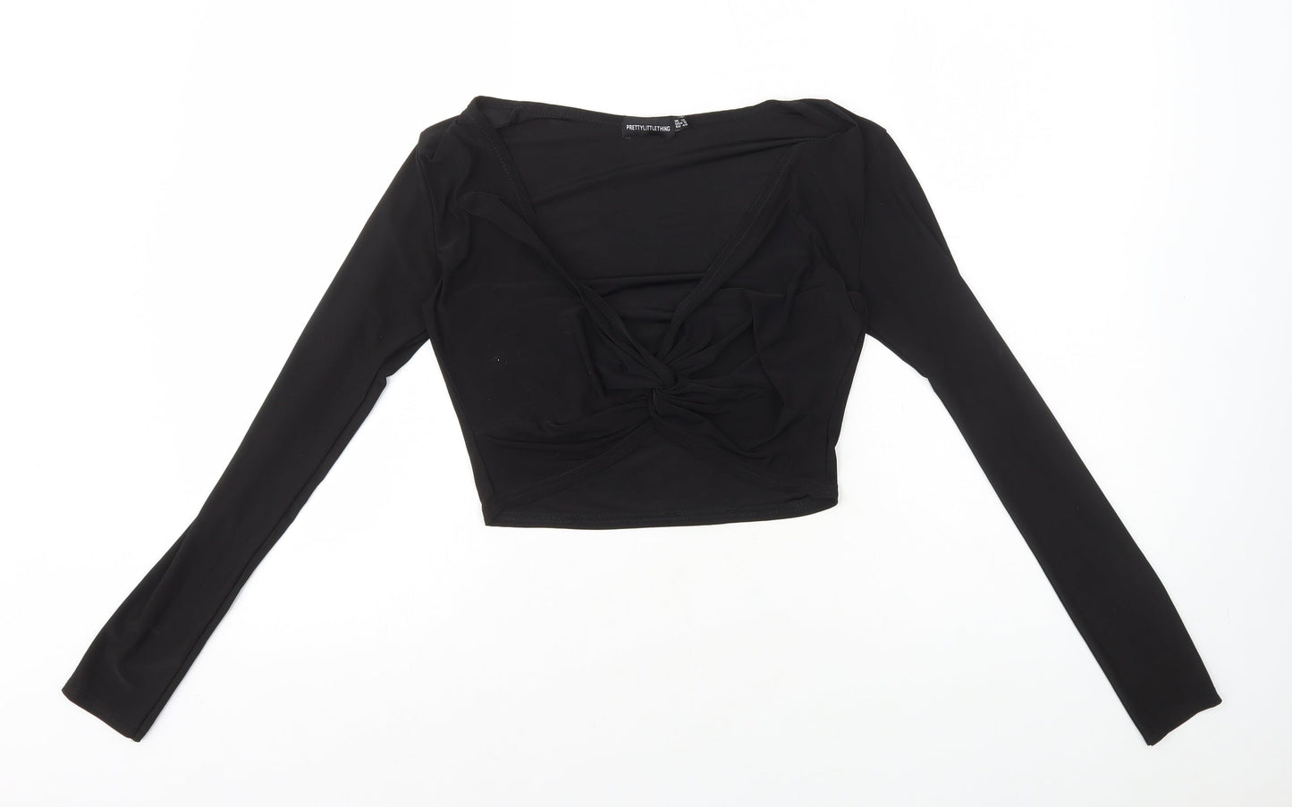 Womens UK Size 12 PRETTYLITTLETHING Black Cropped T-Shirt