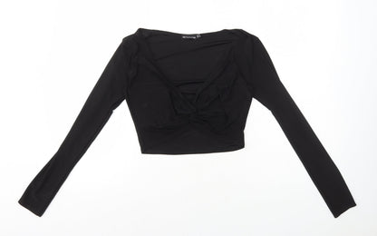 Womens UK Size 12 PRETTYLITTLETHING Black Cropped T-Shirt