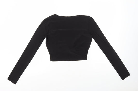 Womens UK Size 12 PRETTYLITTLETHING Black Cropped T-Shirt