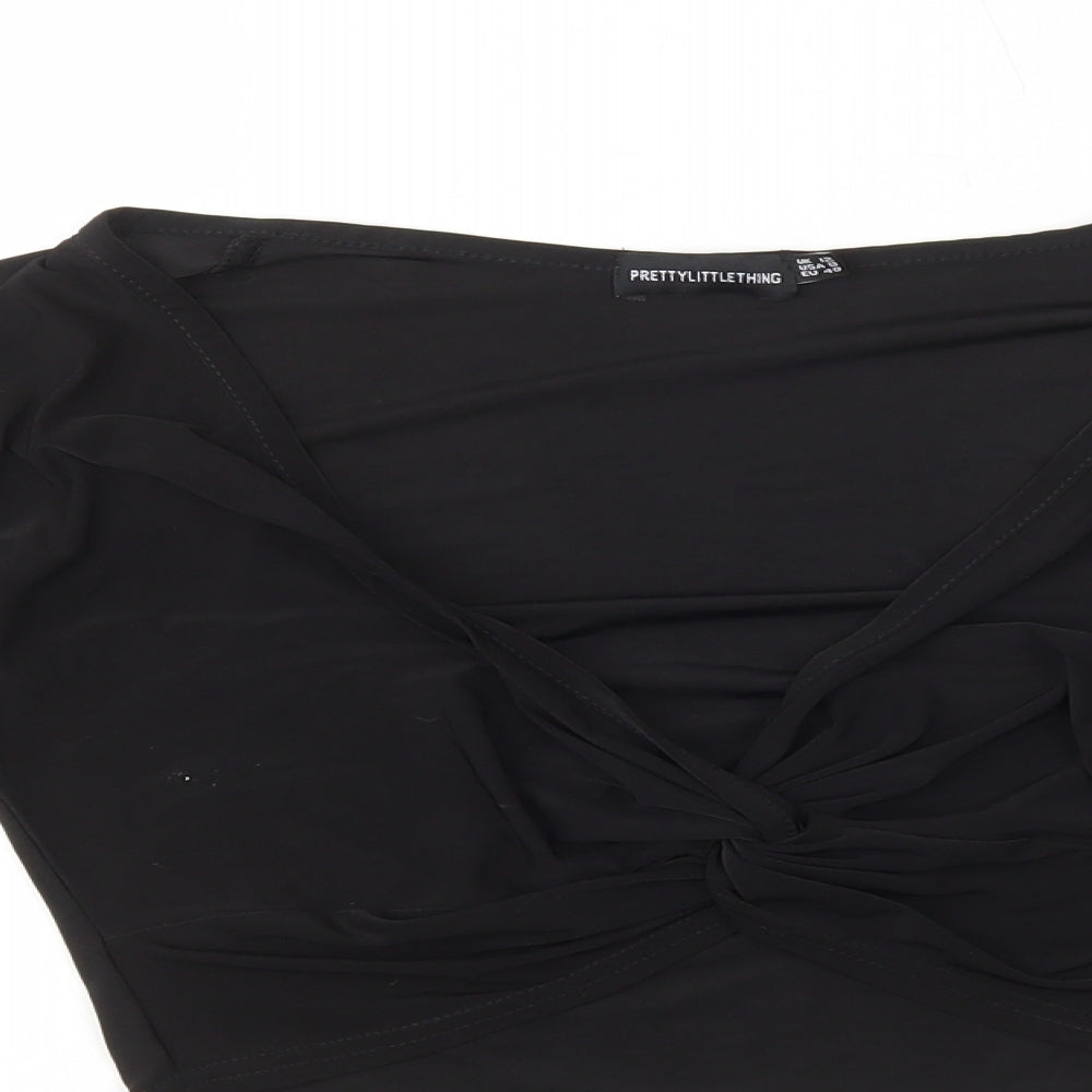 Womens UK Size 12 PRETTYLITTLETHING Black Cropped T-Shirt