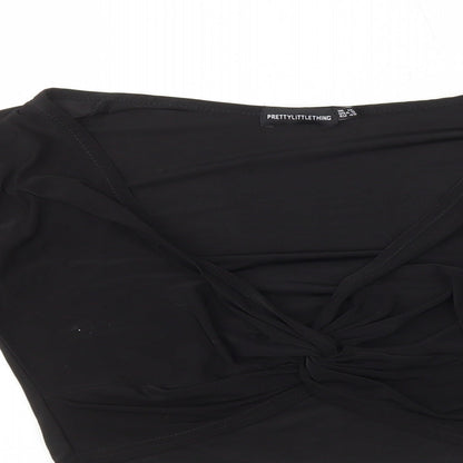 Womens UK Size 12 PRETTYLITTLETHING Black Cropped T-Shirt