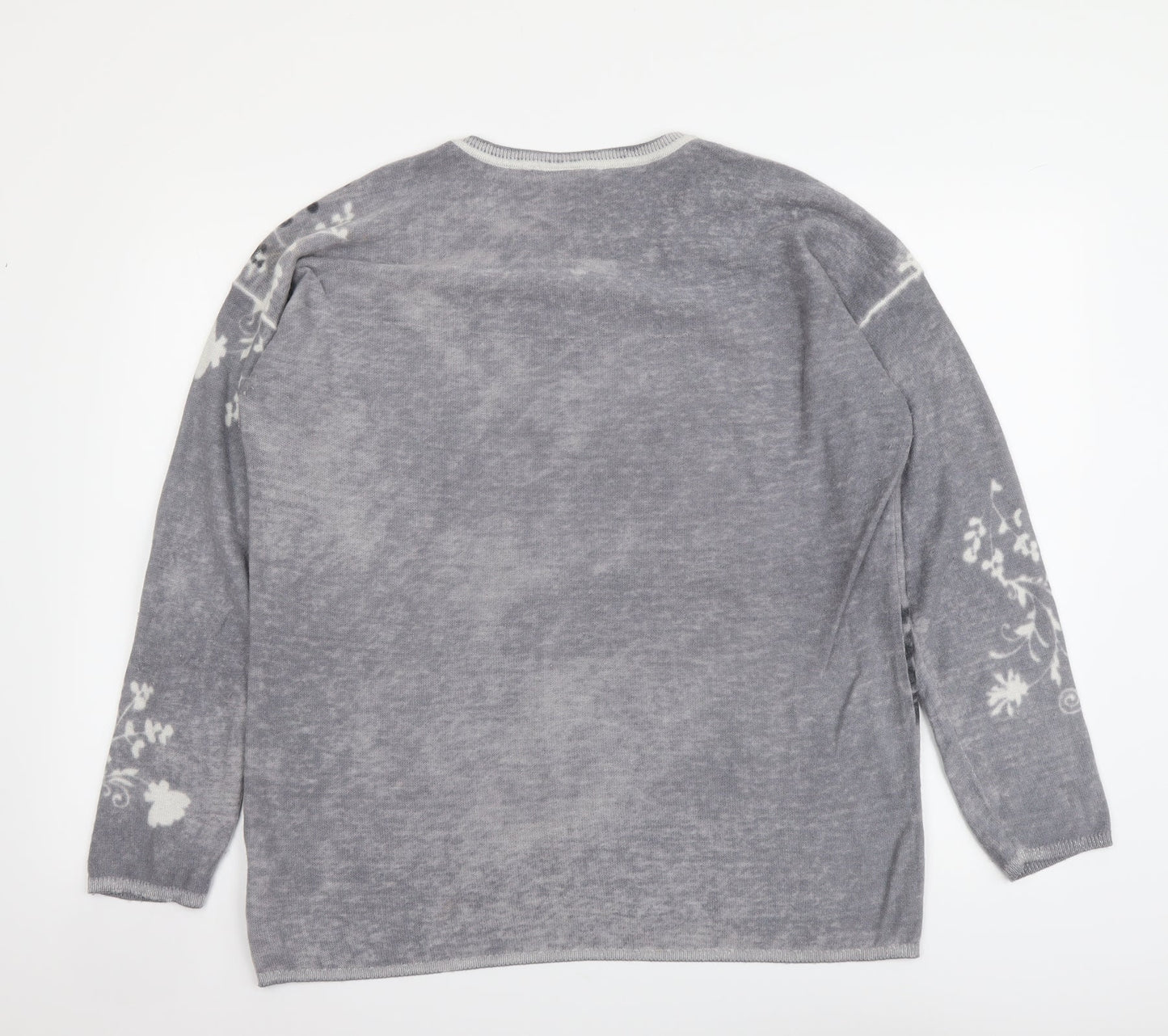 Canada Womens Grey Round Neck Geometric Nylon Pullover Jumper Size M