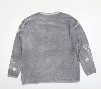 Canada Womens Grey Round Neck Geometric Nylon Pullover Jumper Size M