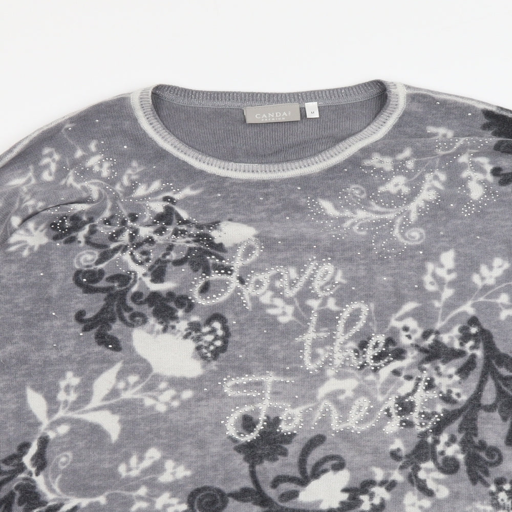 Canada Womens Grey Round Neck Geometric Nylon Pullover Jumper Size M