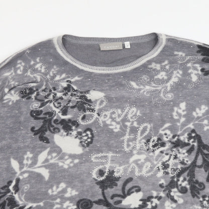 Canada Womens Grey Round Neck Geometric Nylon Pullover Jumper Size M