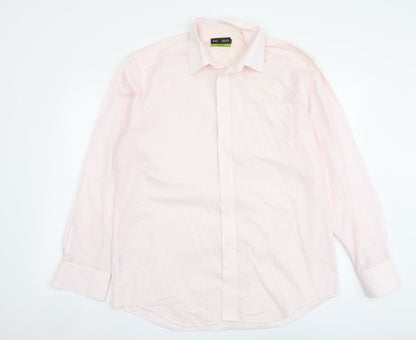 Mens UK Size 16 Marks and Spencer Pink  Button-Up Long Sleeve Casual Shirt