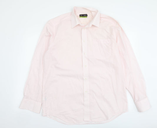 Mens UK Size 16 Marks and Spencer Pink  Button-Up Long Sleeve Casual Shirt