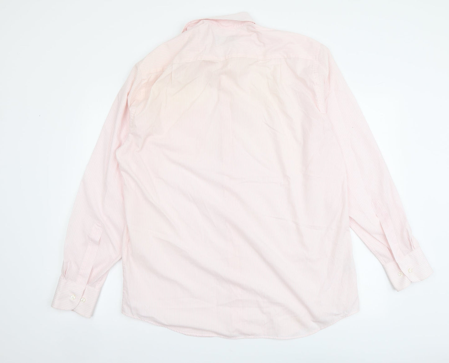 Mens UK Size 16 Marks and Spencer Pink  Button-Up Long Sleeve Casual Shirt