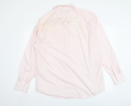 Mens UK Size 16 Marks and Spencer Pink  Button-Up Long Sleeve Casual Shirt