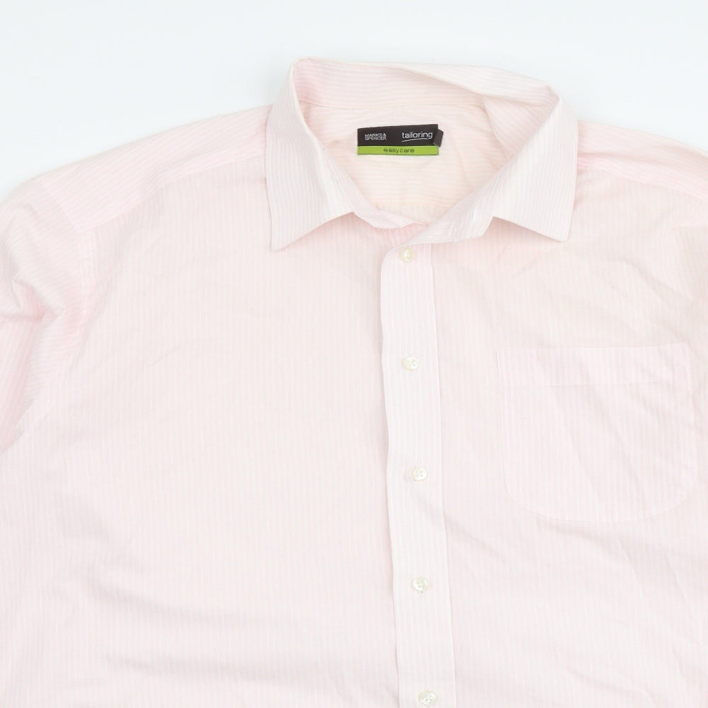 Mens UK Size 16 Marks and Spencer Pink  Button-Up Long Sleeve Casual Shirt