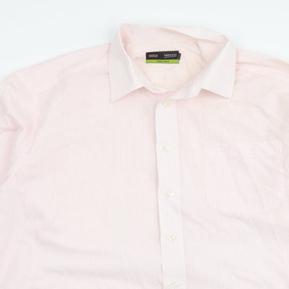 Mens UK Size 16 Marks and Spencer Pink  Button-Up Long Sleeve Casual Shirt