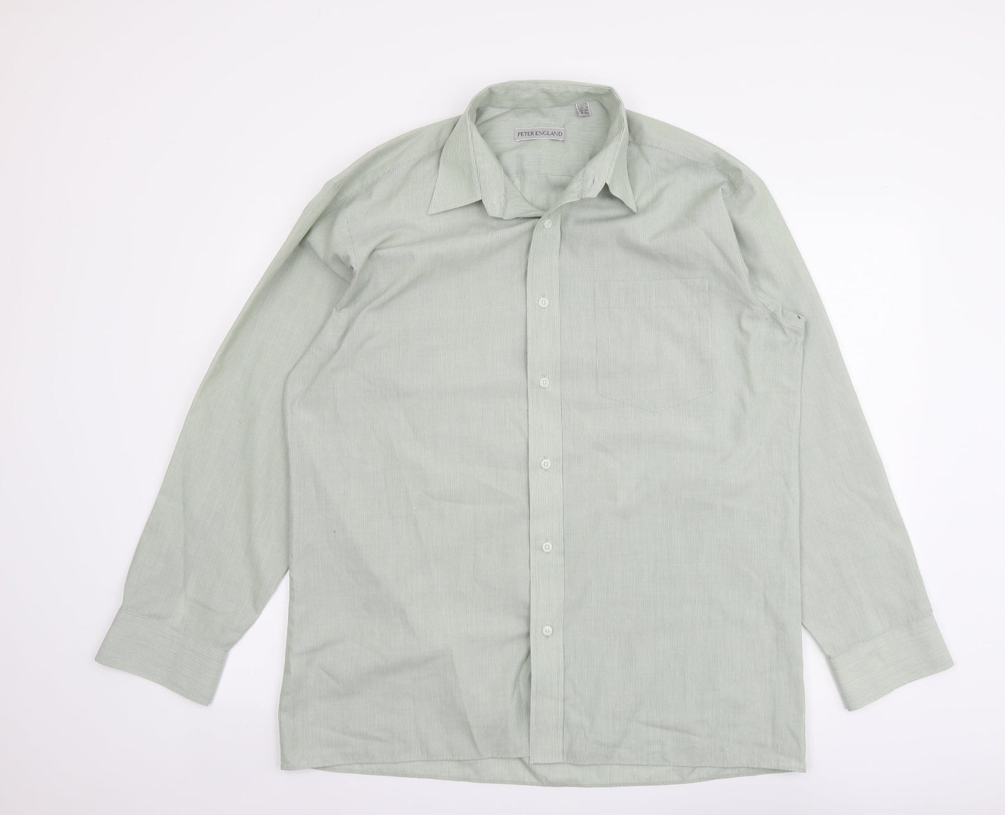 Mens UK Size 16 Peter England Green  Button-Up Long Sleeve Casual Shirt