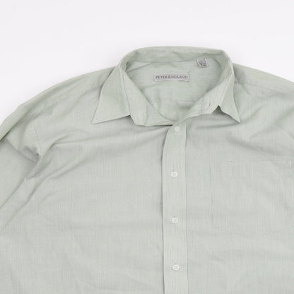 Mens UK Size 16 Peter England Green  Button-Up Long Sleeve Casual Shirt