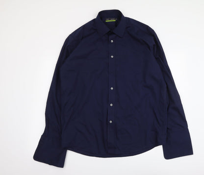 Mens UK Size 16.5 Marks and Spencer Blue  Button-Up Long Sleeve Casual Shirt
