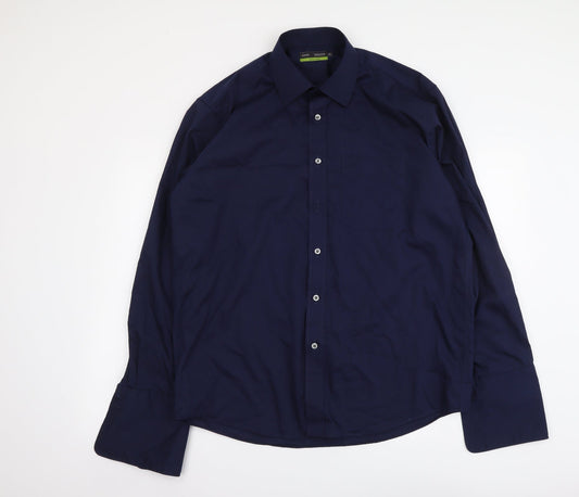 Mens UK Size 16.5 Marks and Spencer Blue  Button-Up Long Sleeve Casual Shirt