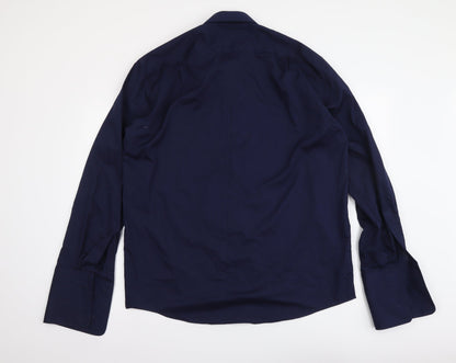 Mens UK Size 16.5 Marks and Spencer Blue  Button-Up Long Sleeve Casual Shirt