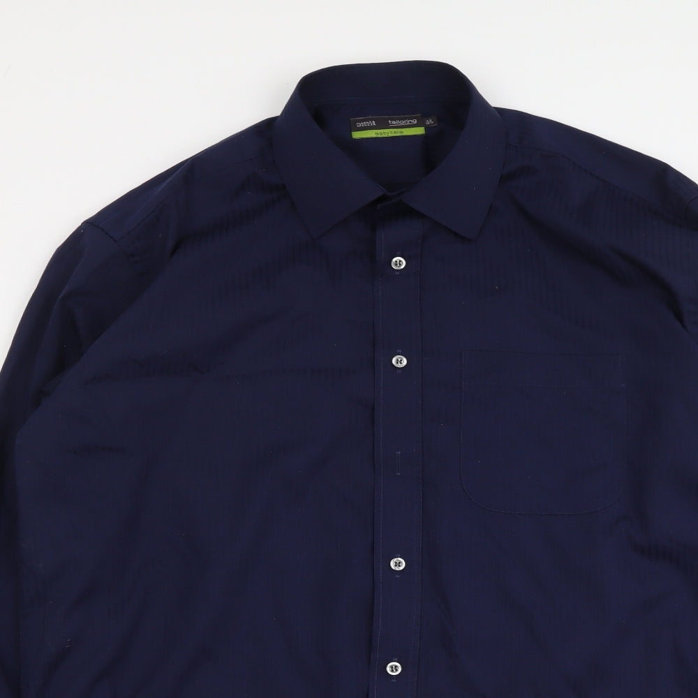 Mens UK Size 16.5 Marks and Spencer Blue  Button-Up Long Sleeve Casual Shirt