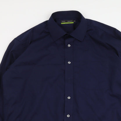 Mens UK Size 16.5 Marks and Spencer Blue  Button-Up Long Sleeve Casual Shirt