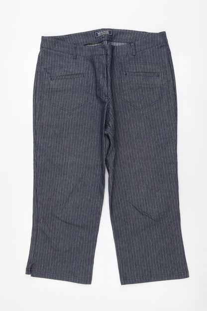 Maine Womens Blue Striped Cotton Cropped Trousers L21 in Regular Button