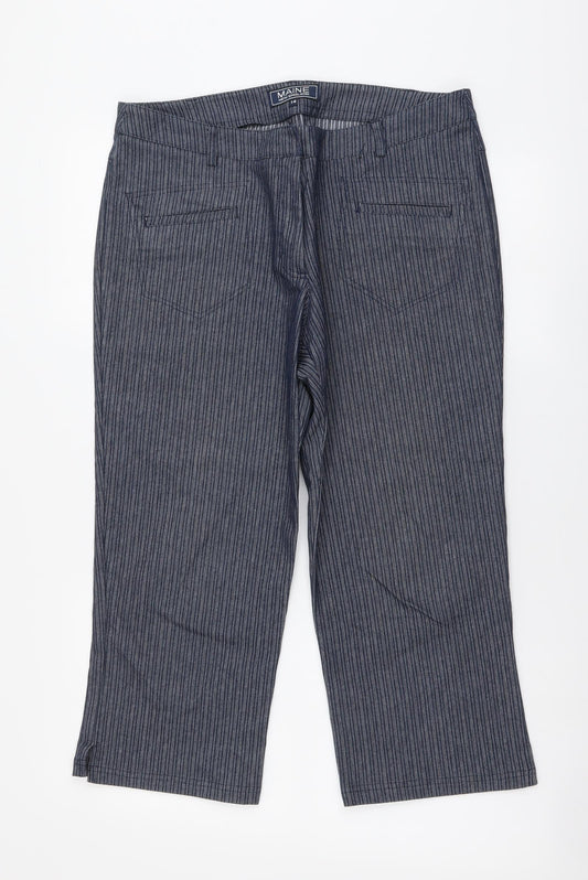 Maine Womens Blue Striped Cotton Cropped Trousers L21 in Regular Button
