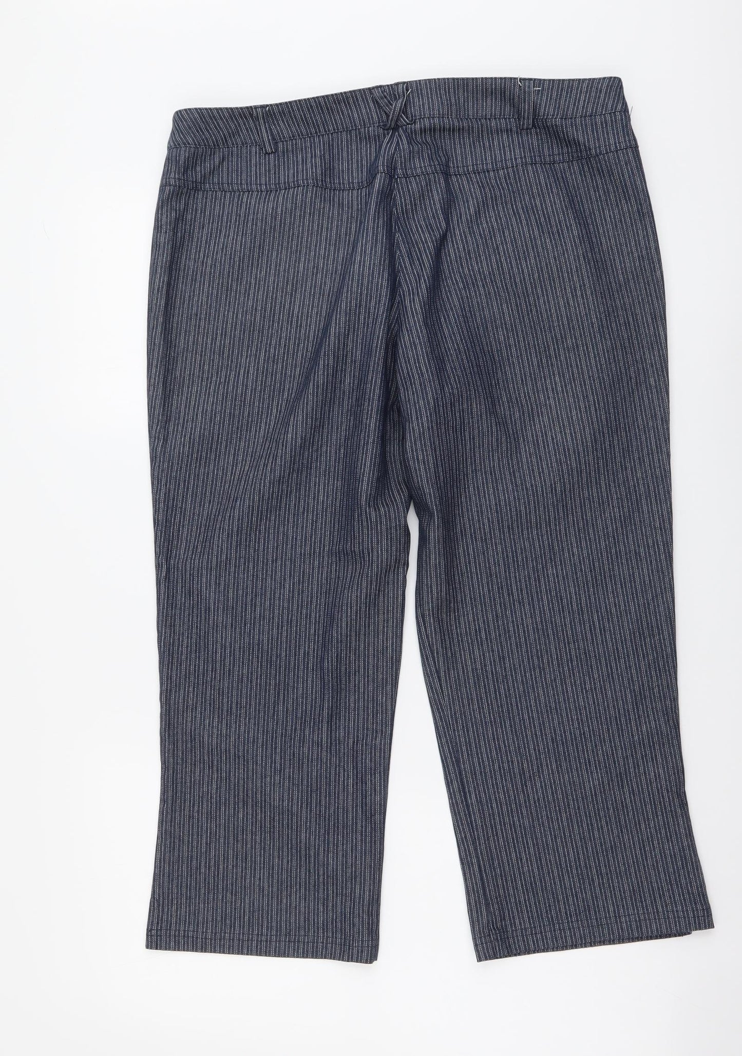 Maine Womens Blue Striped Cotton Cropped Trousers L21 in Regular Button