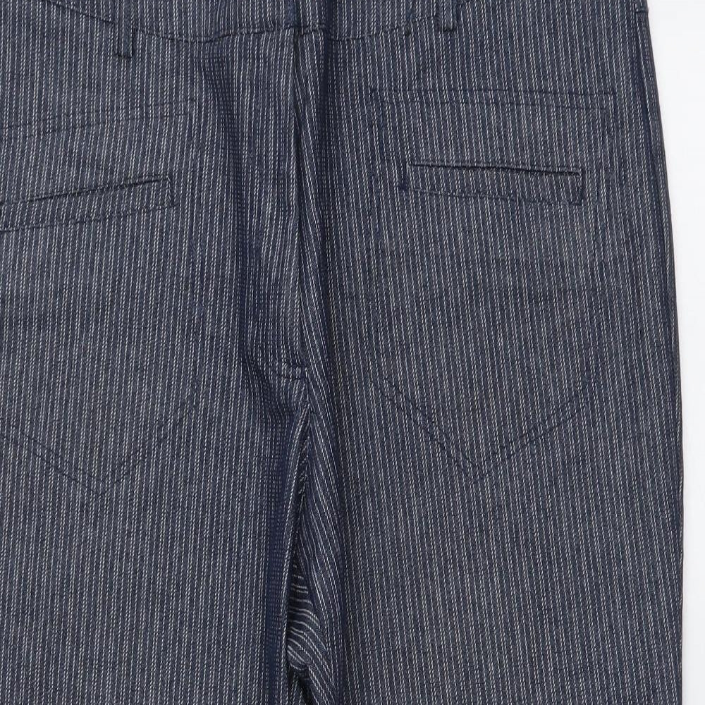 Maine Womens Blue Striped Cotton Cropped Trousers L21 in Regular Button