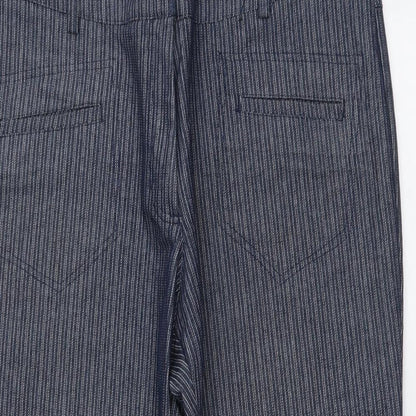 Maine Womens Blue Striped Cotton Cropped Trousers L21 in Regular Button