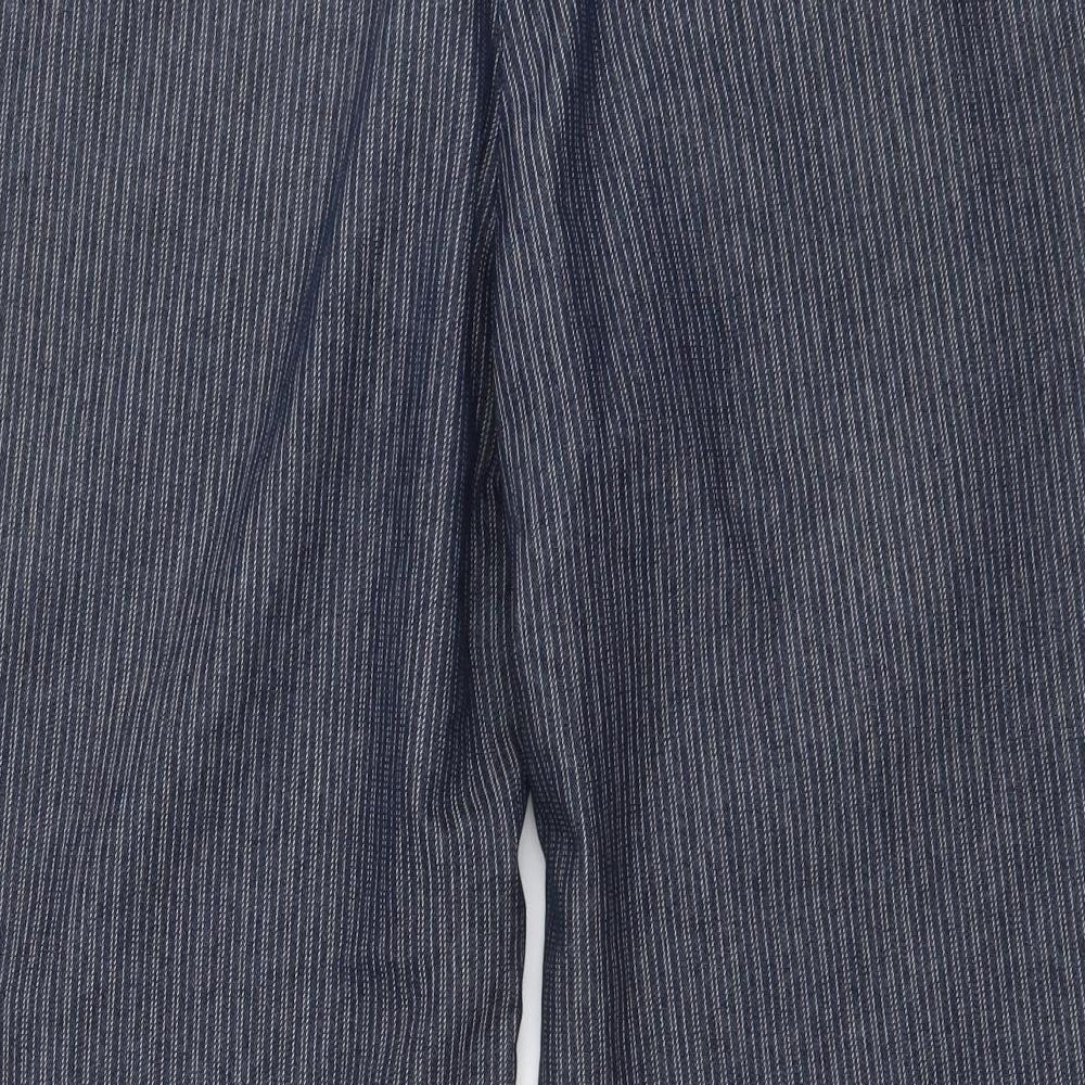 Maine Womens Blue Striped Cotton Cropped Trousers L21 in Regular Button