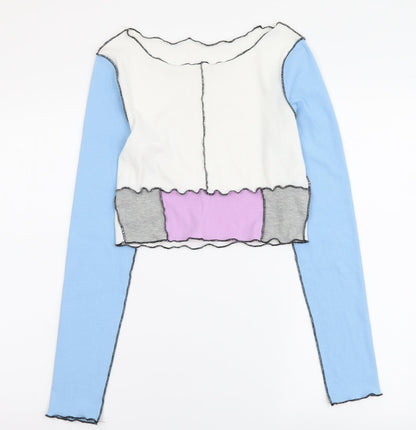 SheIn Womens Multicoloured Colourblock Polyester Cropped Blouse Size M Boat Neck