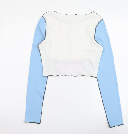 SheIn Womens Multicoloured Colourblock Polyester Cropped Blouse Size M Boat Neck