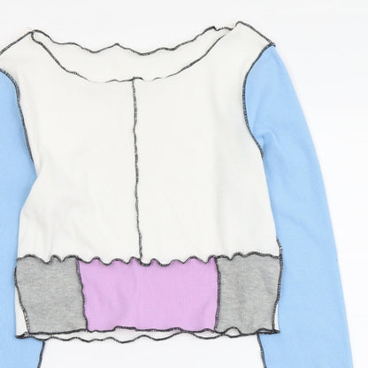 SheIn Womens Multicoloured Colourblock Polyester Cropped Blouse Size M Boat Neck