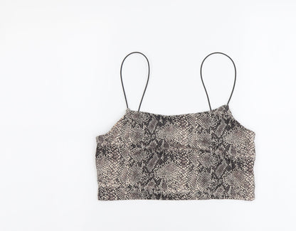 Primark Womens Brown Animal Print Polyester Cropped Tank Size S Square Neck - Snake Pattern